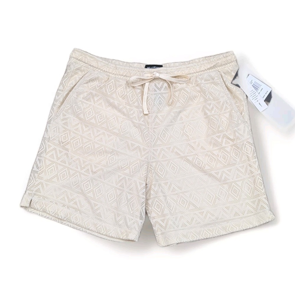 New Malibu Beach Club Shorts Men's Large Ivory Textured Lined Pull-On Drawstring